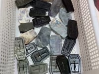 24 Pieces Mixed Stone Coffin Carving labradorite & Gold Obsidian Sunstone Fluorite -Wholesale Crystals