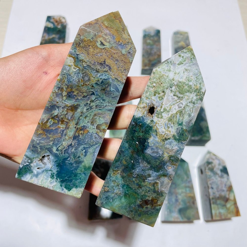 16 Pieces Moss Agate Four-Sided Tower Points -Wholesale Crystals
