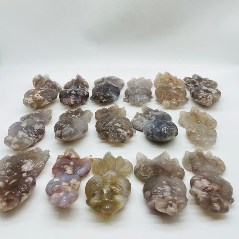 16 Pieces Sakura Flower Agate Beautiful Goldfish Carving -Wholesale Crystals