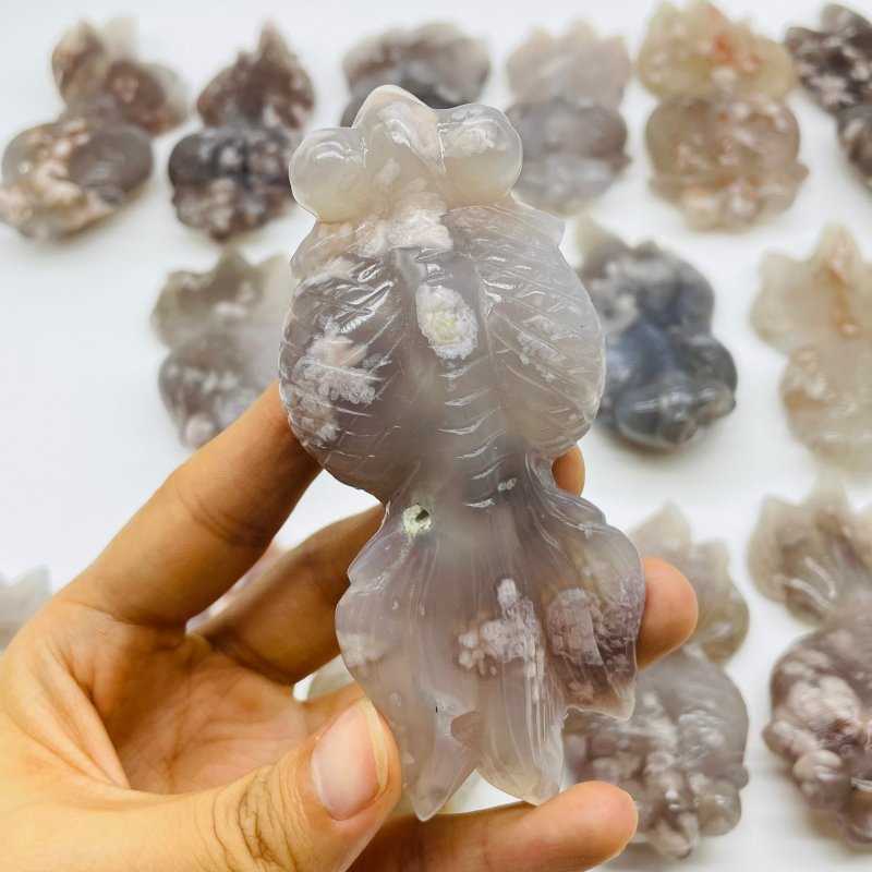 16 Pieces Sakura Flower Agate Beautiful Goldfish Carving -Wholesale Crystals