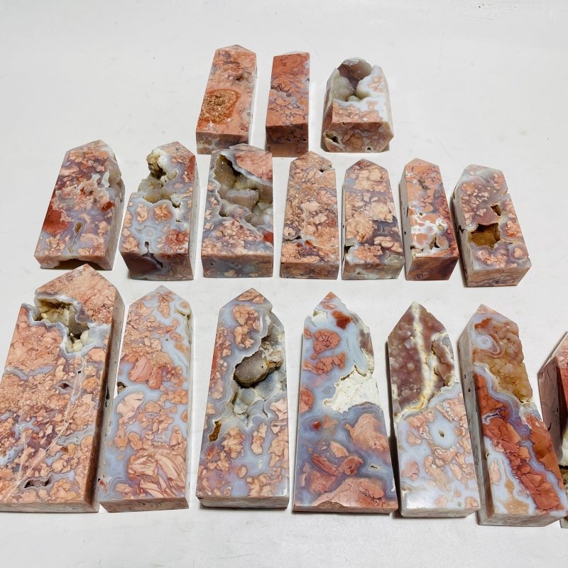 17 Pieces High Quality Pink Flower Agate Druzy Geode Four-sided Tower -Wholesale Crystals