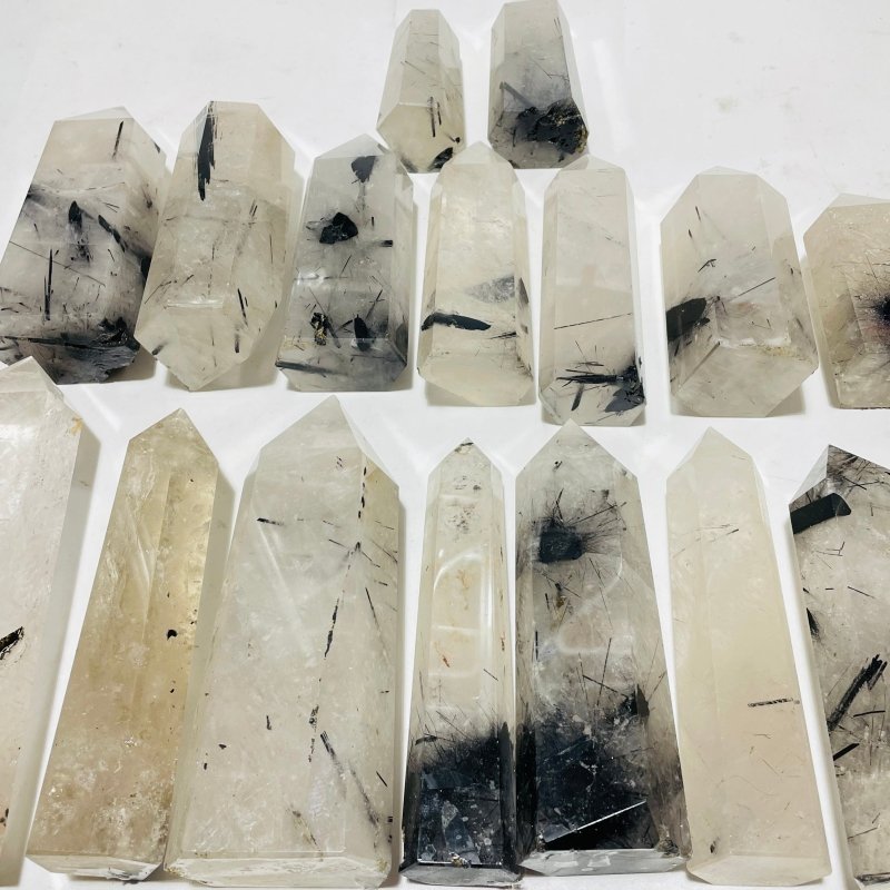 18 Pieces Large Black Tourmaline Clear Quartz Tower - Wholesale Crystals