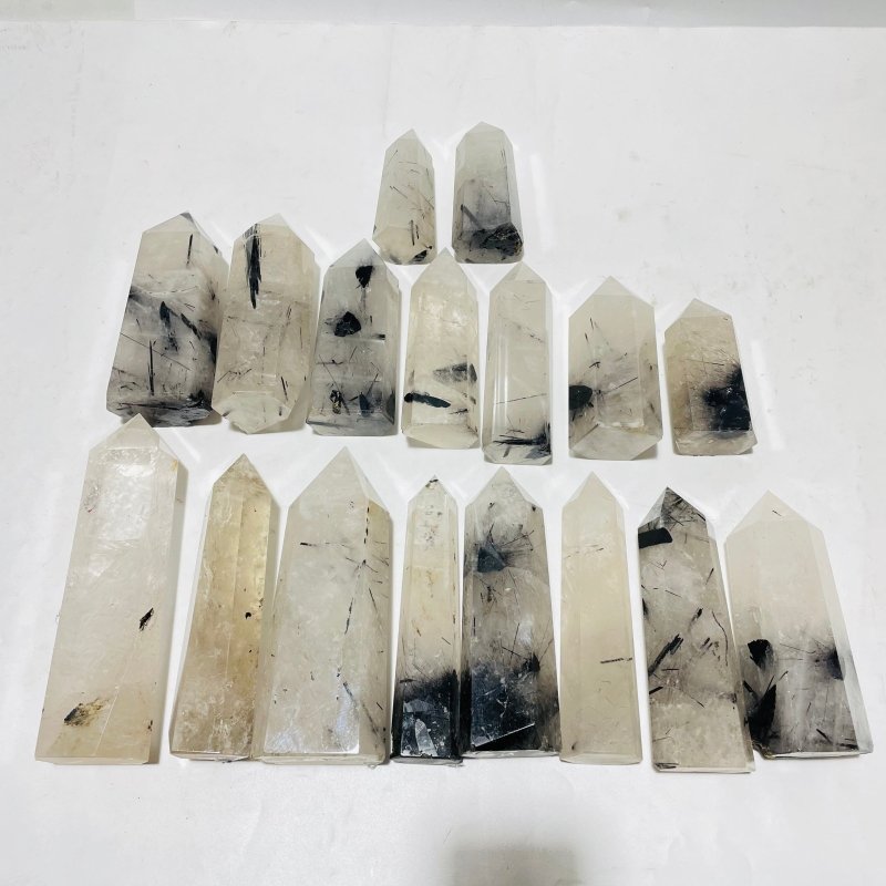 18 Pieces Large Black Tourmaline Clear Quartz Tower - Wholesale Crystals