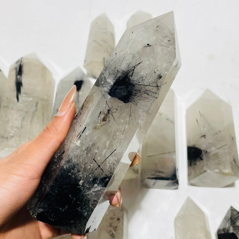 18 Pieces Large Black Tourmaline Clear Quartz Tower - Wholesale Crystals