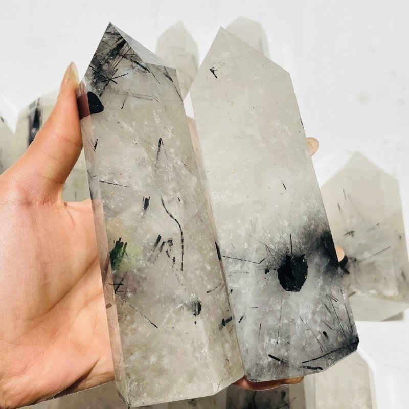 18 Pieces Large Black Tourmaline Clear Quartz Tower - Wholesale Crystals