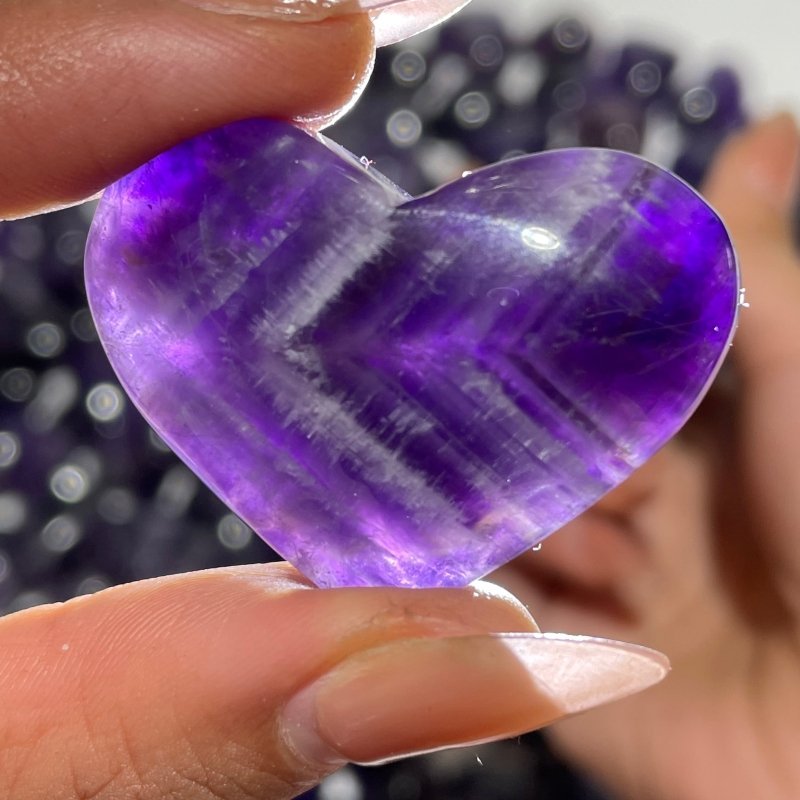 190 Pieces High Quality Deep Purple Chevron Amethyst Heart - Wholesale Crystals