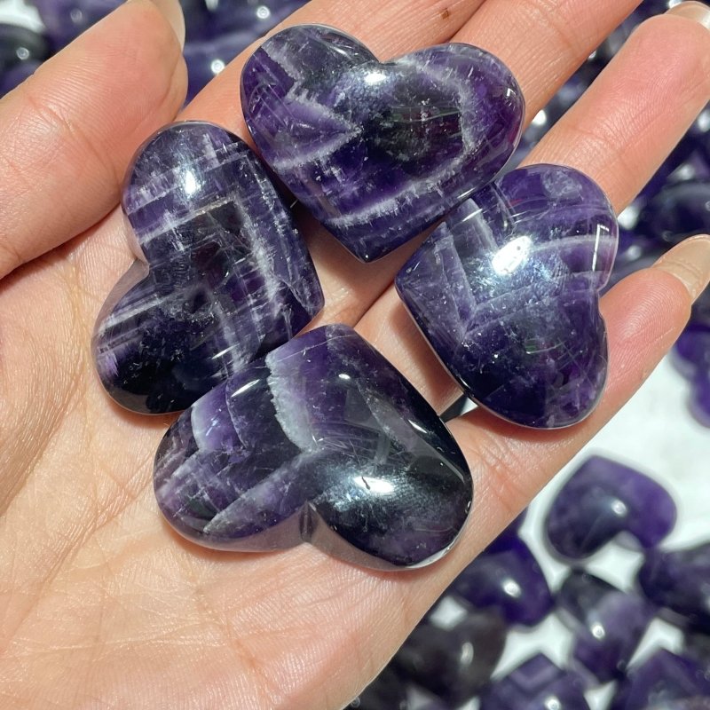 190 Pieces High Quality Deep Purple Chevron Amethyst Heart - Wholesale Crystals