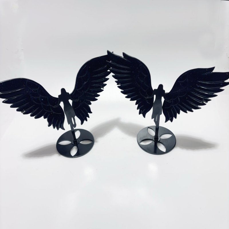 2 Pairs Blue Sandstone Angel Wing Carving With Stand -Wholesale Crystals