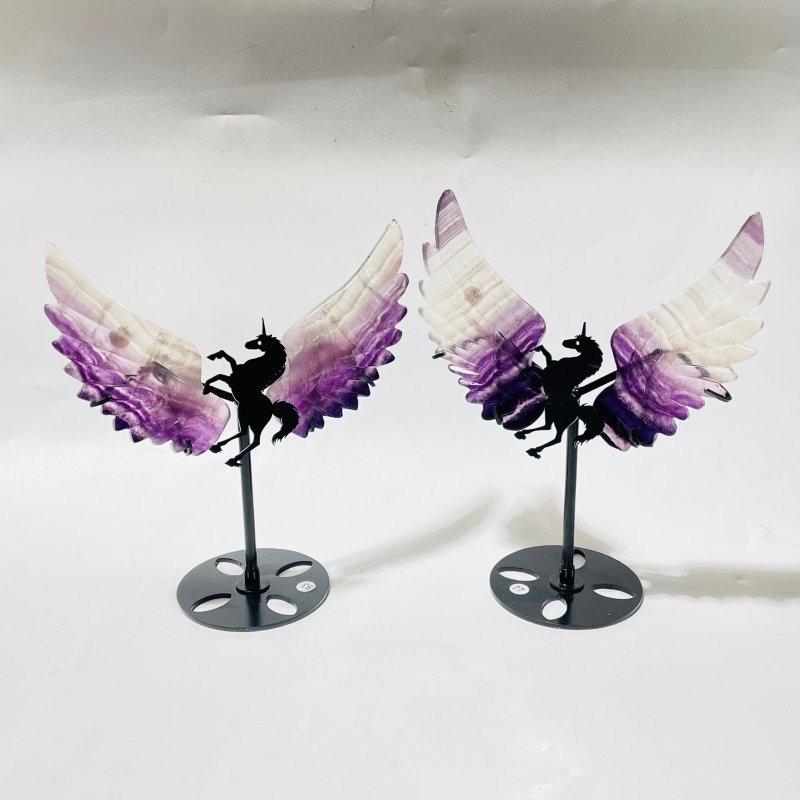 2 Pairs Purple Fluorite Pegasus Wing Crystal Carving With Stand -Wholesale Crystals