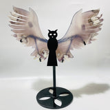 2 Pairs Sakura Flower Agate Owl Wing Carving With Stand - Wholesale Crystals