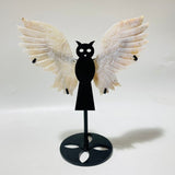 2 Pairs Sakura Flower Agate Small Owl Wing Carving With Stand - Wholesale Crystals