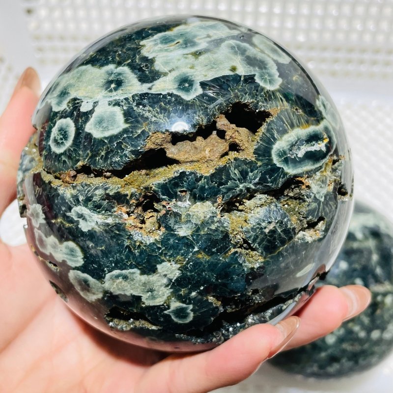 2 Pieces Large Green Sea Ocean Jasper Spheres - Wholesale Crystals