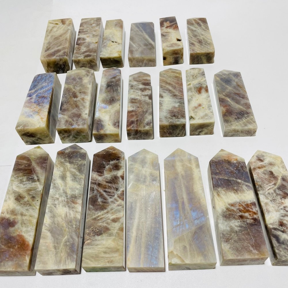 20 Pieces Large Sunstone Mixed Moonstone High Quality Four-Sided Points -Wholesale Crystals