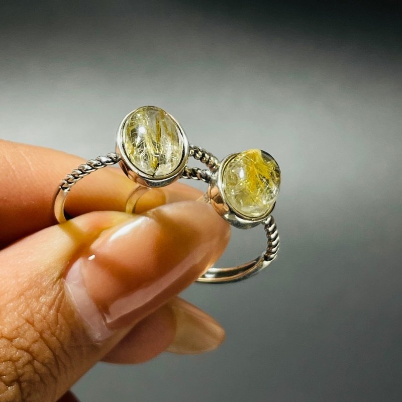 24 Pieces Gold Rutile Quartz Different Styles Sterling Silver Ring - Wholesale Crystals