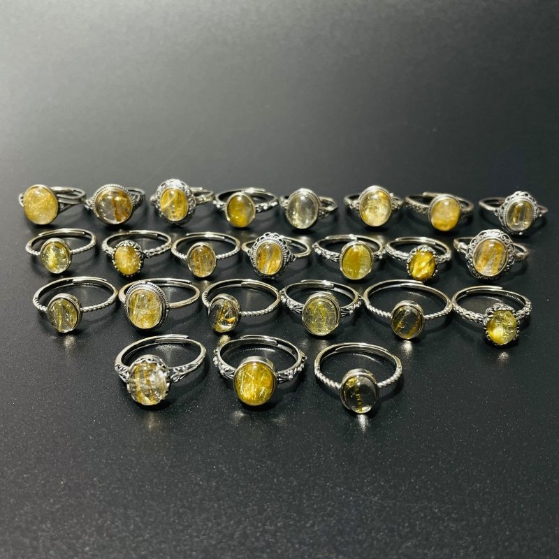 24 Pieces Gold Rutile Quartz Different Styles Sterling Silver Ring - Wholesale Crystals