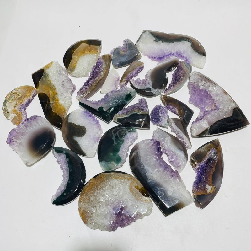 24 Pieces Polished Geode Amethyst Mixed Agate Leftover Slab - Wholesale Crystals