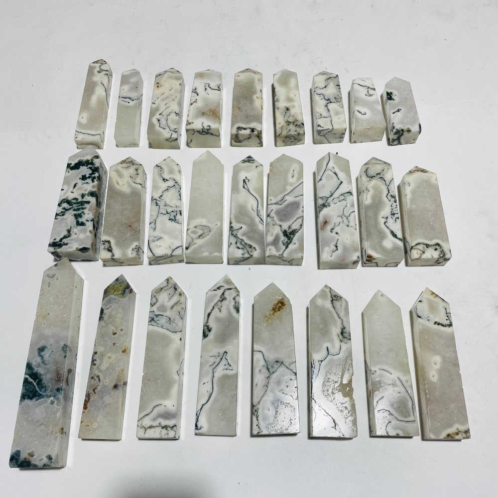 26 Pieces White Moss Agate Four-Sided Tower Points -Wholesale Crystals