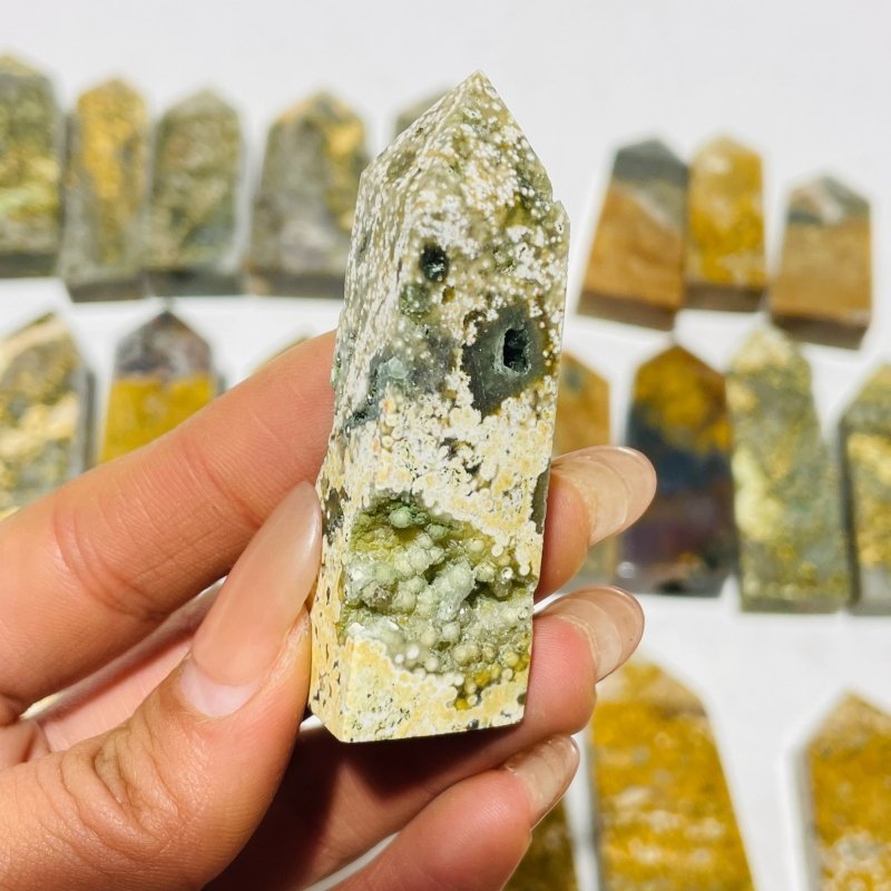 27 Pieces 8th Vein Yellow Ocean Jasper Four - Sided Points - Wholesale Crystals