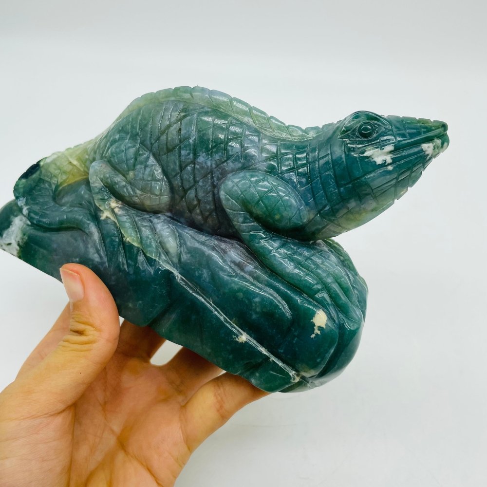 High Quality Natural Moss Agate Lizard Carving -Wholesale Crystals