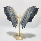 3 Pairs Beautiful Grey Stripe Agate Butterfly Carving With Stand -Wholesale Crystals