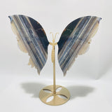 3 Pairs Beautiful Grey Stripe Agate Butterfly Carving With Stand -Wholesale Crystals