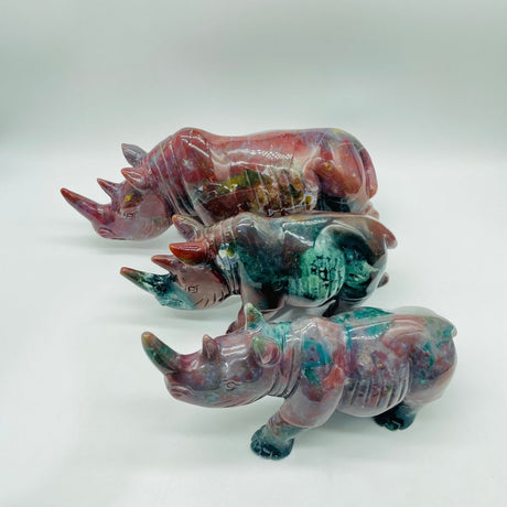 3 Pieces Beautiful Large Ocean Jasper Rhino Carving -Wholesale Crystals