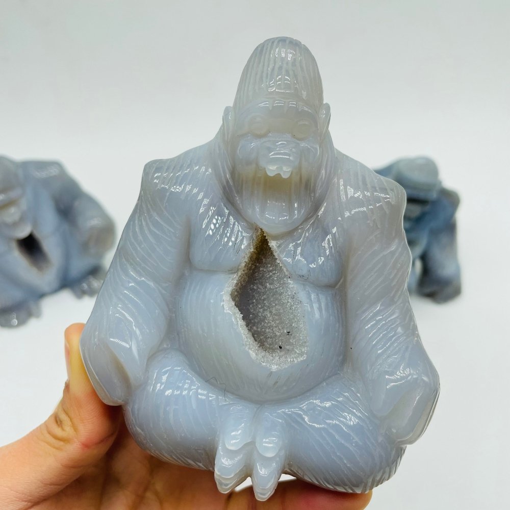 3 Pieces Geode Druzy Agate King Kong Ape Carving -Wholesale Crystals