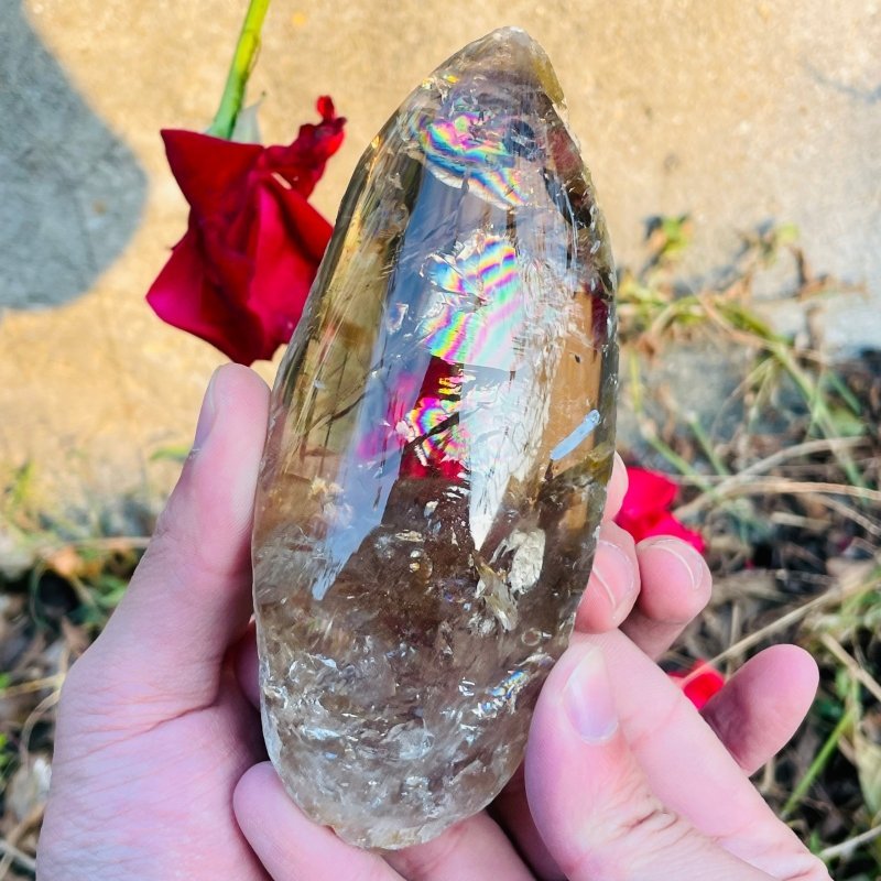 3 Pieces Large Beautiful Rainbow Polished Clear Quartz Smoky Quartz - Wholesale Crystals