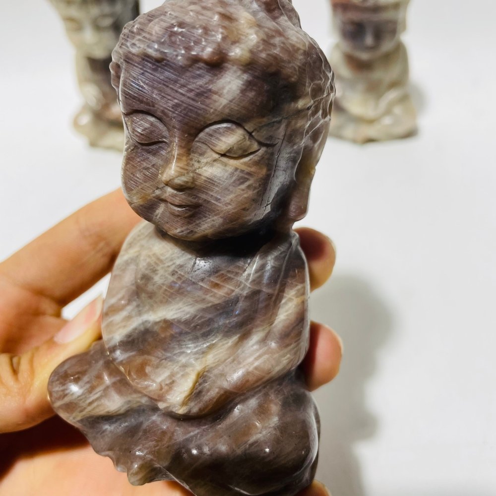 3 Pieces Moonstone Mixed Sunstone Baby Buddha Carving -Wholesale Crystals