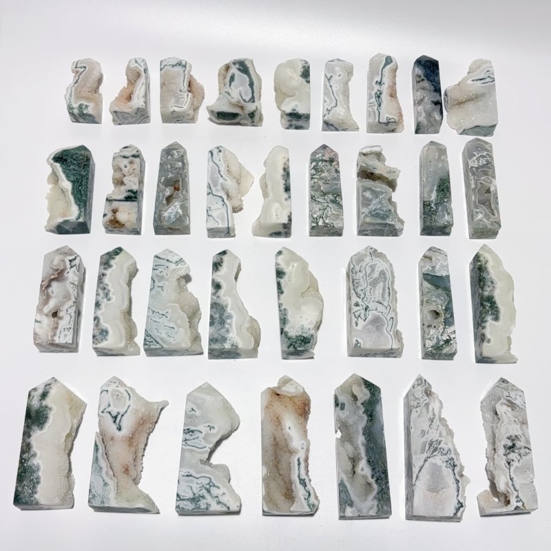 33 Pieces Geode Druzy Moss Agate Tower Points -Wholesale Crystals