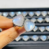 36 Pieces Sterling Silver Sri Lankan Moonstone Heart Different Styles Ring -Wholesale Crystals