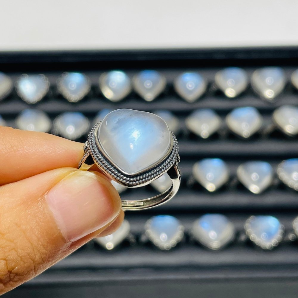 36 Pieces Sterling Silver Sri Lankan Moonstone Heart Different Styles Ring -Wholesale Crystals