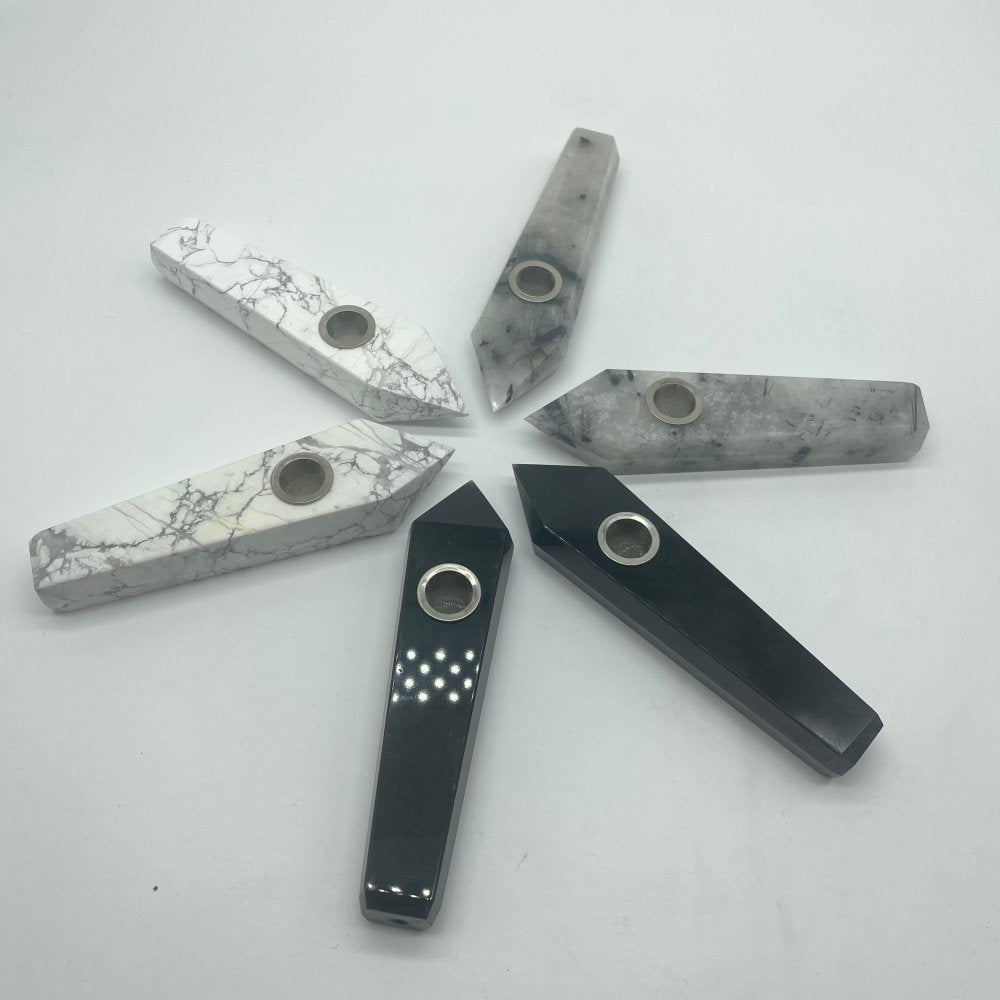 3Types Obsidian&Howlite&Black Tourmaline Holder Stick Smoking Pipe Wholesale -Wholesale Crystals