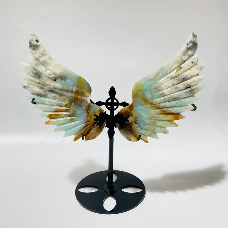 4 Pairs Caribbean Calcite Wing Carving With Cross Stand(SCC1) - Wholesale Crystals