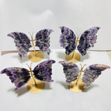 4 Pairs High Quality Large Chevron Amethyst Butterfly Carving With Stand -Wholesale Crystals