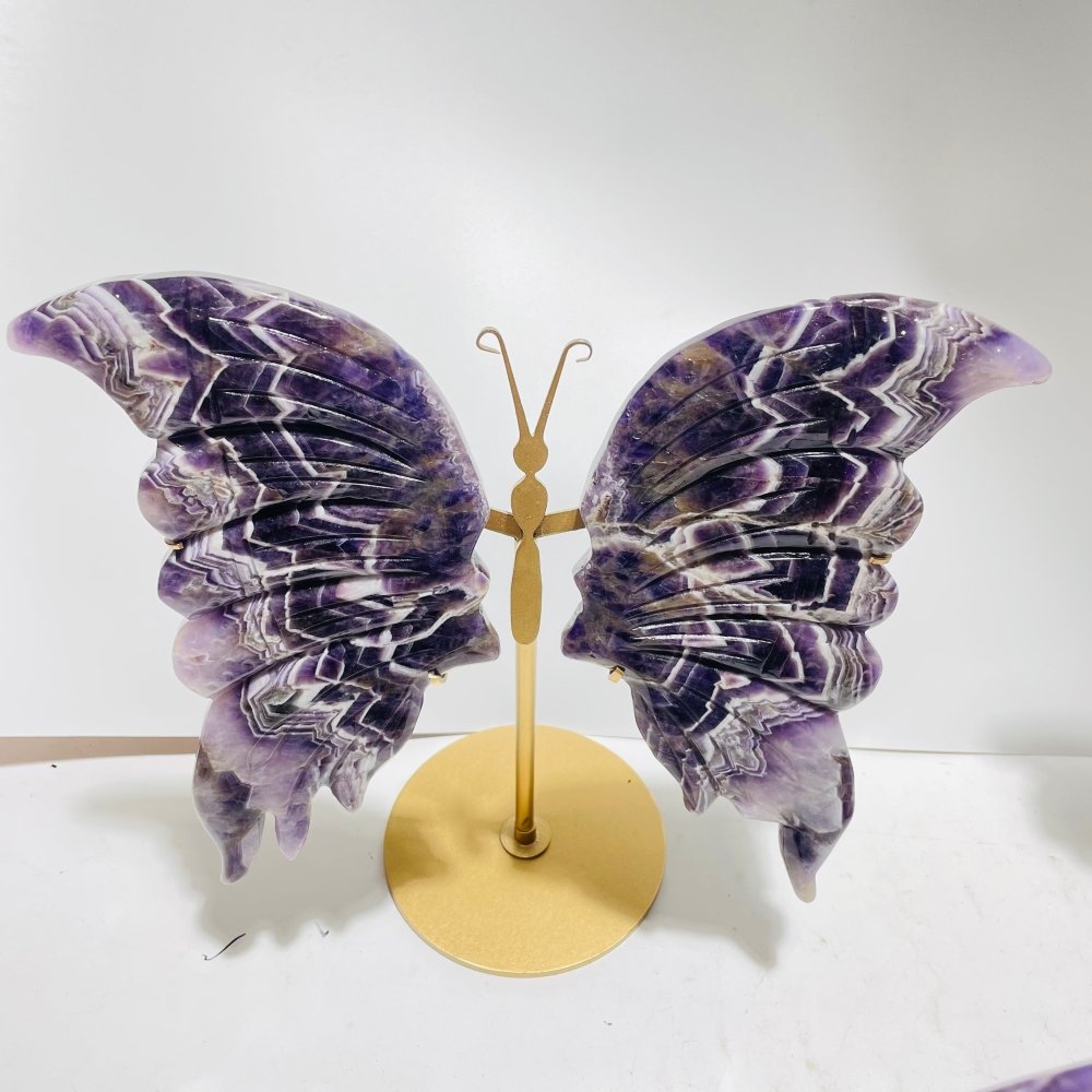 4 Pairs High Quality Large Chevron Amethyst Butterfly Carving With Stand -Wholesale Crystals