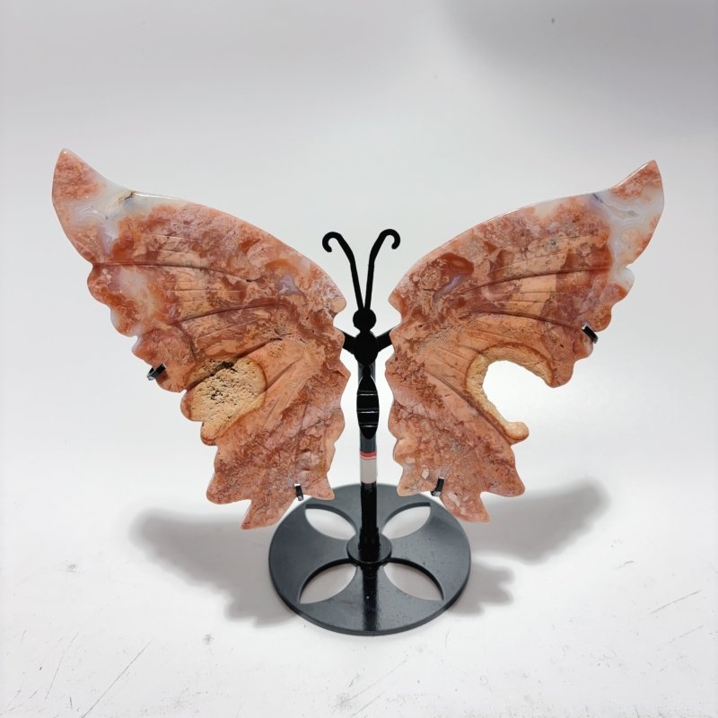 4 Pairs Natural Pink Agate Butterfly Wing Crystal Carving With Stand -Wholesale Crystals