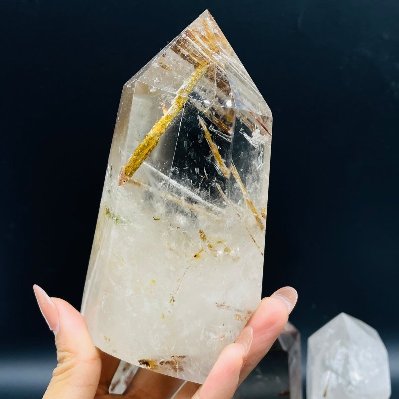 4 Pieces Clear Quartz With Mica Inclusion Polished Tower - Wholesale Crystals