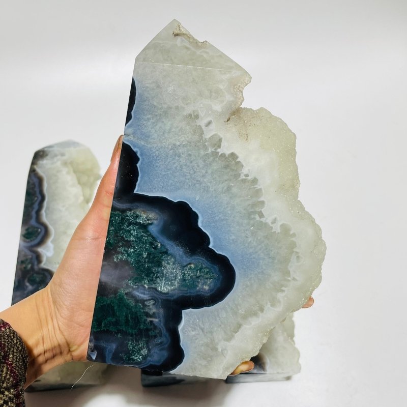 4 Pieces Large Druzy Black Moss Agate Points - Wholesale Crystals