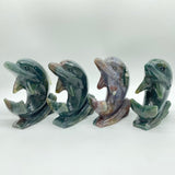 4 Pieces Moss Agate Dolphin Carving -Wholesale Crystals