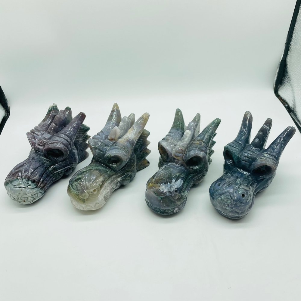 4 Pieces Moss Agate Dragon Head Carving -Wholesale Crystals