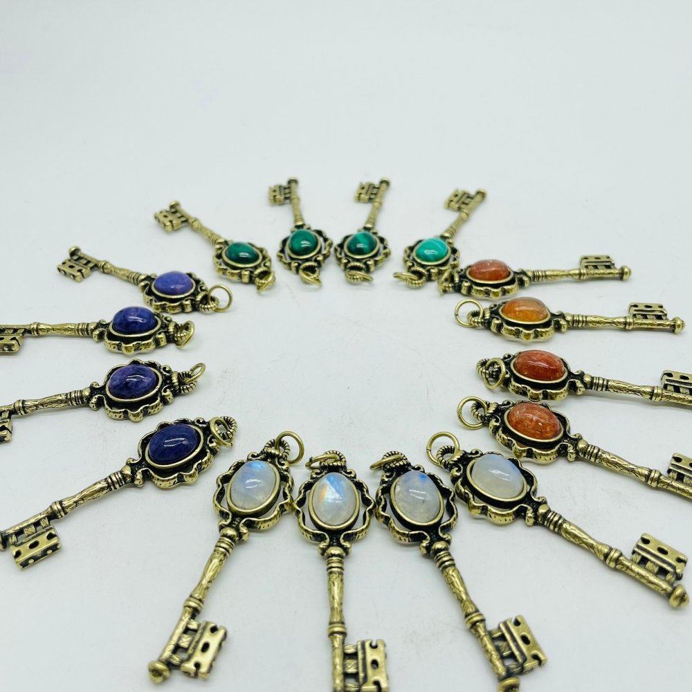 4 Types Gem Key Pendant Wholesale Charoite Sunstone Malachite Moonstone -Wholesale Crystals