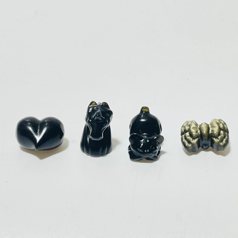 4 Types Mini Gold Sheen Obsidian Carving Wholesale Cat Butterfly Bow Tie -Wholesale Crystals