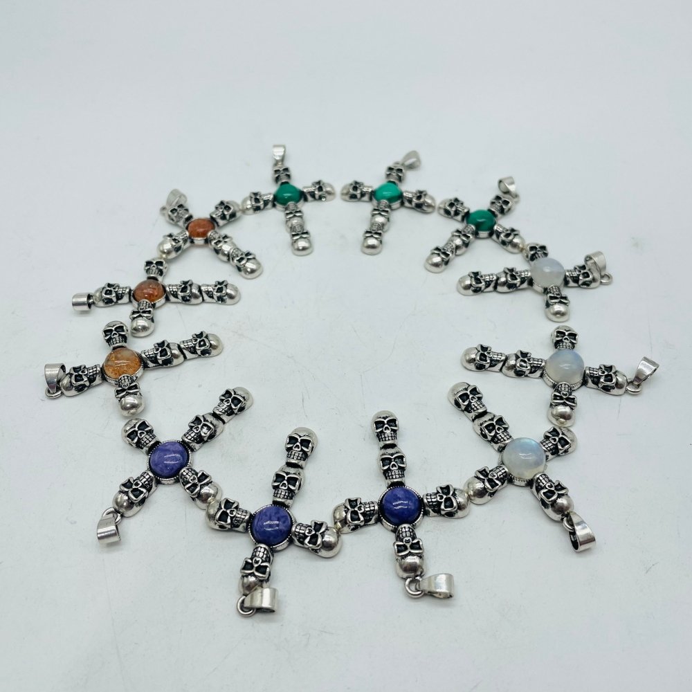 4 Types Skull Cross Pendant Wholesale Charoite Sunstone Malachite Moonstone -Wholesale Crystals