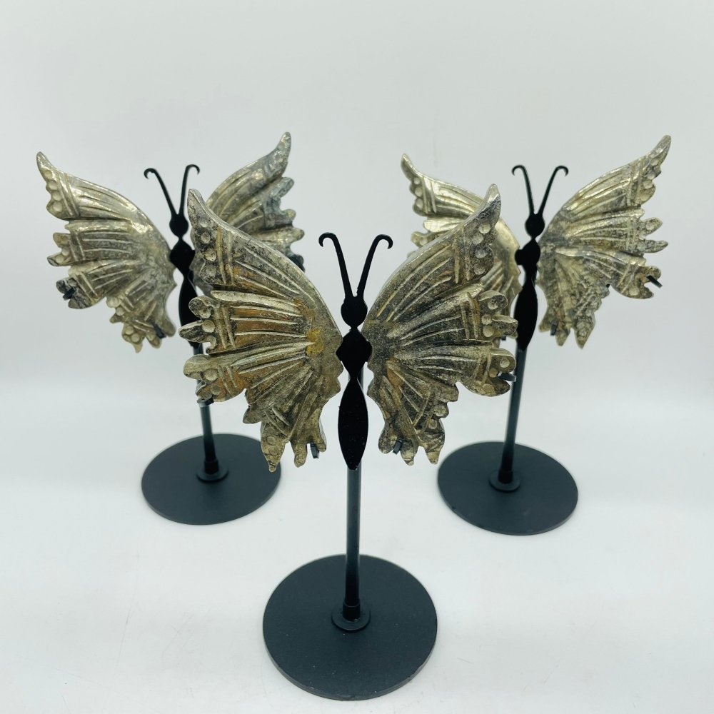 5 Pairs High Quality Pyrite Butterfly Carving With Stand -Wholesale Crystals