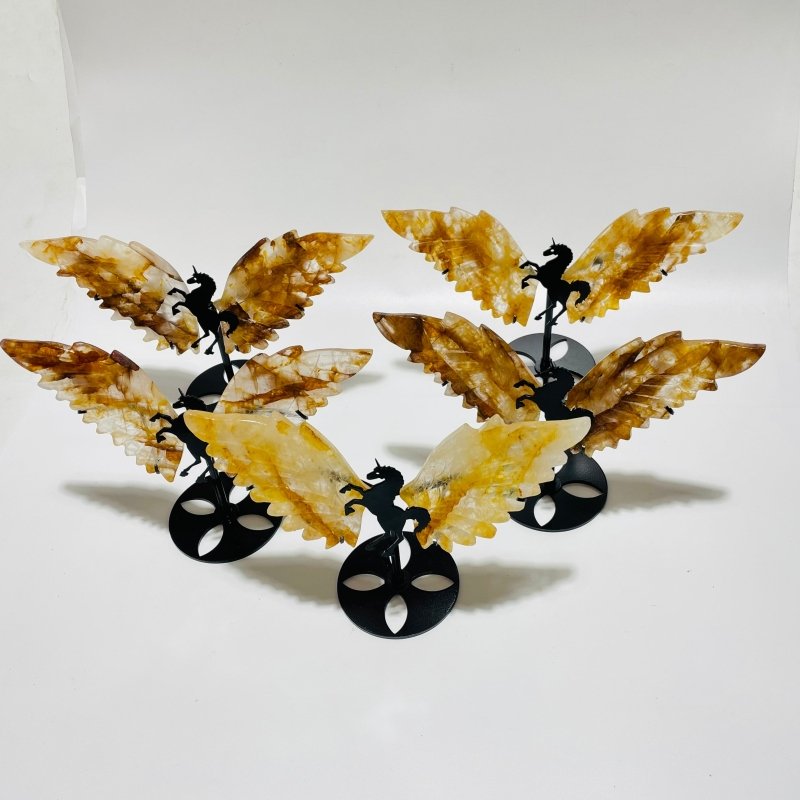 5 Pairs Fire Quartz Pegasus Wing Carving With Stand - Wholesale Crystals