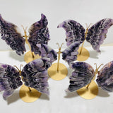 5 Pairs Large High Quality Chevron Amethyst Butterfly Carving With Stand -Wholesale Crystals