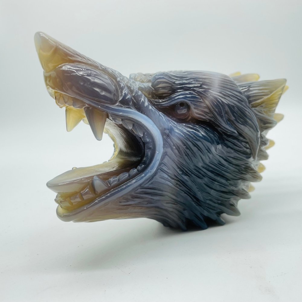 5 Pieces High Quality Geode Agate Wolf Head Carving -Wholesale Crystals