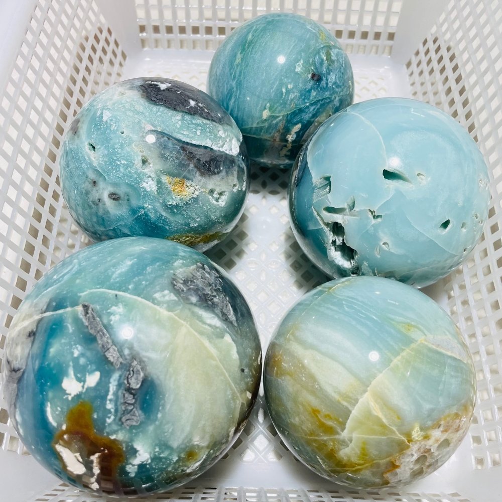 5 Pieces Large Blue Caribbean Calcite Spheres -Wholesale Crystals