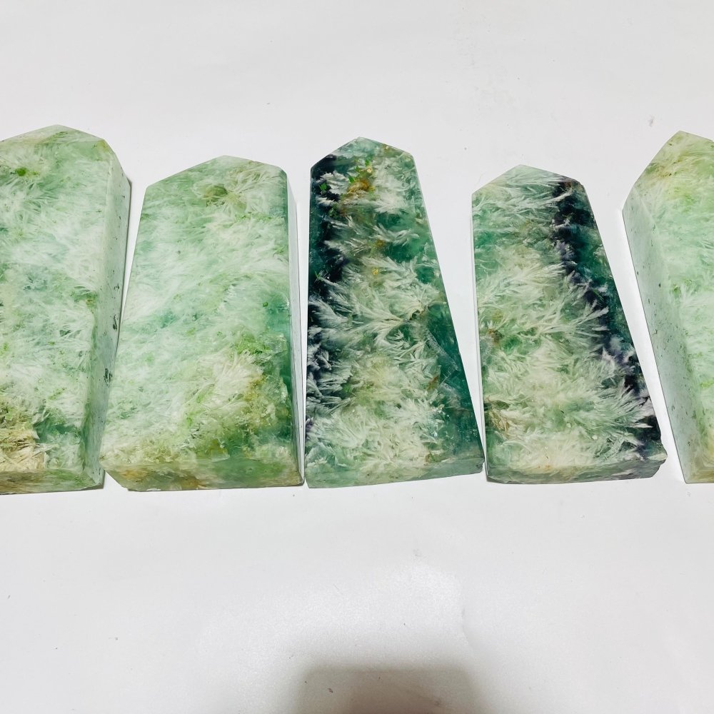 5 Pieces Large Feather Fluorite Four-Sided Tower Points -Wholesale Crystals
